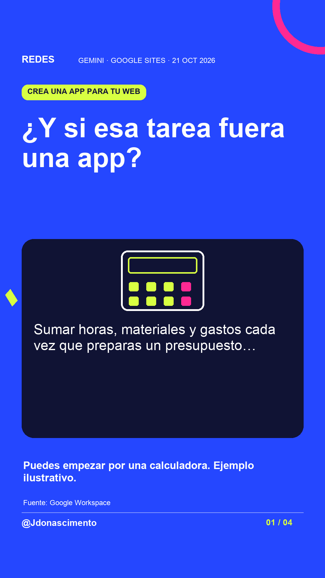 ¿Y si esa tarea fuera una app?. Sumar horas, materiales y gastos cada vez que preparas un presupuesto…. Puedes empezar por una calculadora. Ejemplo ilustrativo.. Esquema ilustrativo.