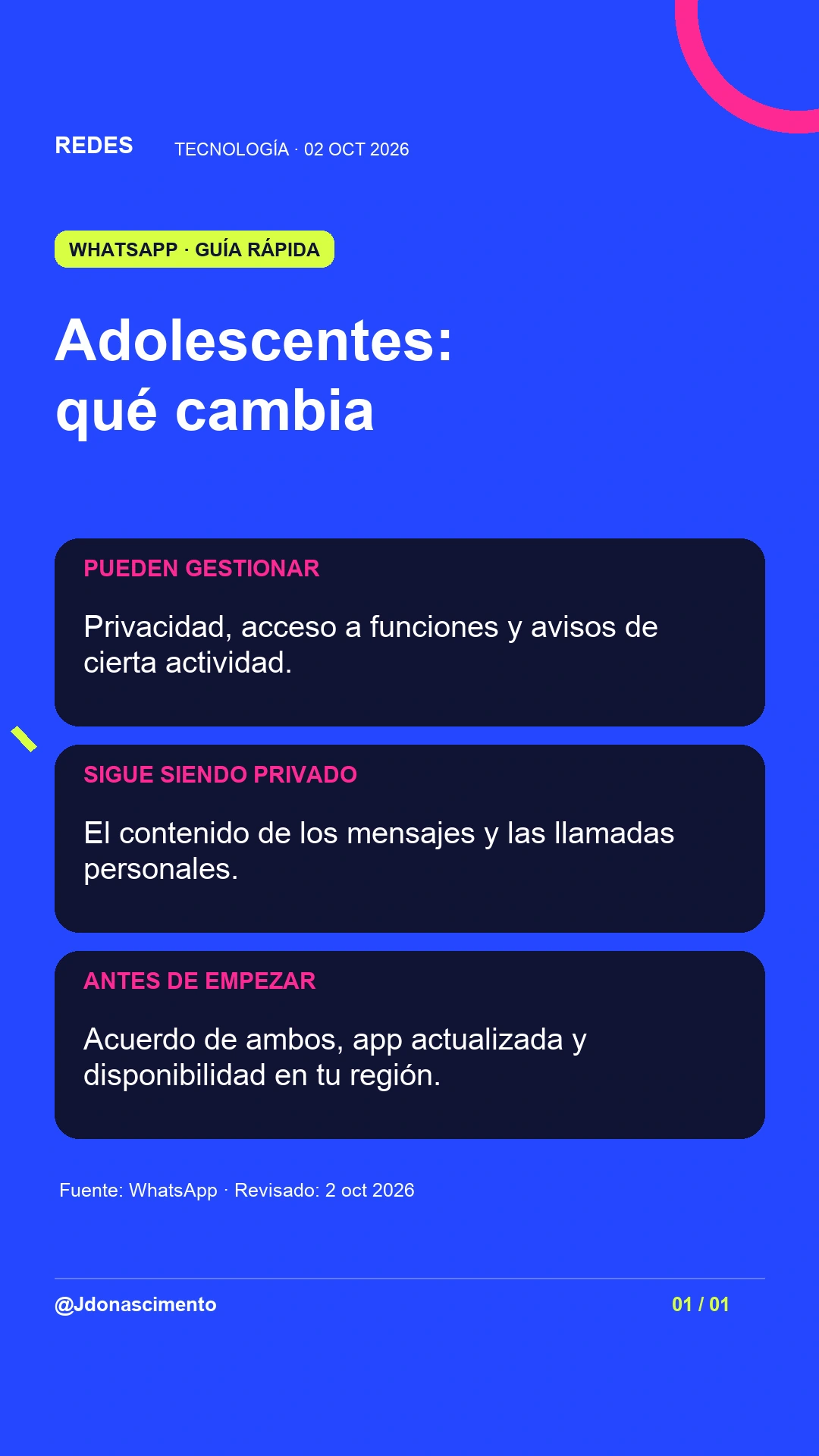PUEDEN GESTIONAR: Privacidad, acceso a funciones y avisos de cierta actividad. | SIGUE SIENDO PRIVADO: El contenido de los mensajes y las llamadas personales. | ANTES DE EMPEZAR: Acuerdo de ambos, app actualizada y disponibilidad en tu región.