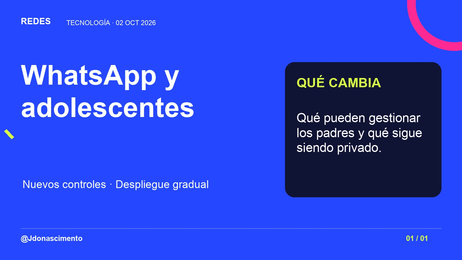 WhatsApp y adolescentes. Qué pueden gestionar los padres y qué sigue siendo privado. Despliegue gradual.